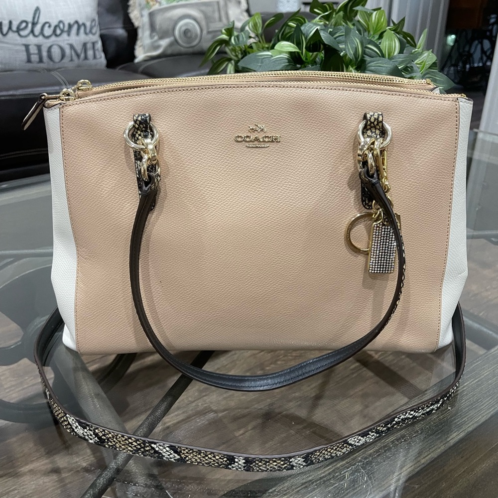 Coach Cream and Tan Shoulder Bag
